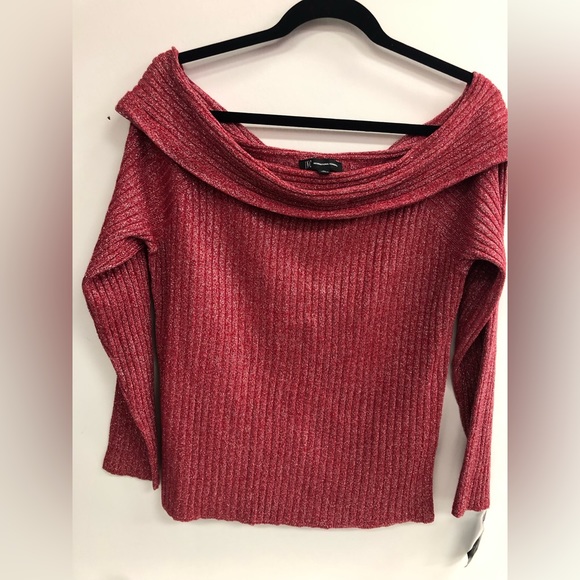 NWT INC INTERNATIONAL RED KNITTED SWEATER SILVER EMBELLISHED WIDE NECK XL - Picture 2 of 8